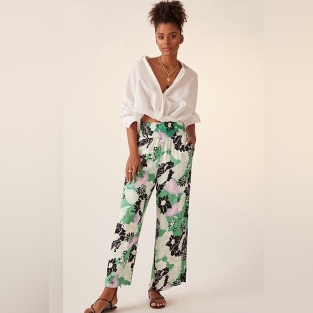 Maeve Anthropologie Saria Smocked Wide-Leg Floral Pants